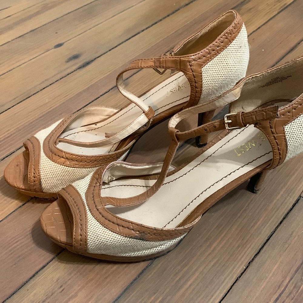 Nine West T strap peep toe heels